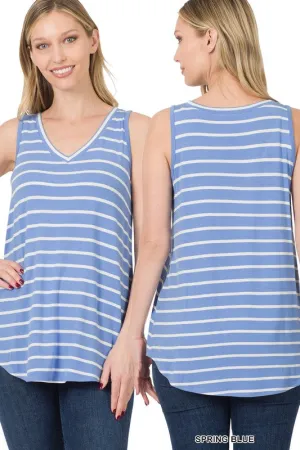 Striped Sleeveless V-Neck Tank