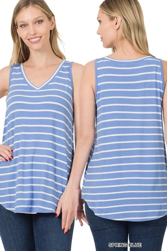 Striped Sleeveless V-Neck Tank