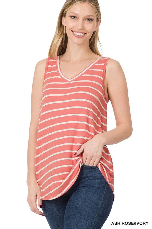 Striped Sleeveless V-Neck Tank