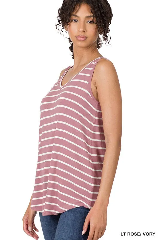 Striped Sleeveless V-Neck Tank