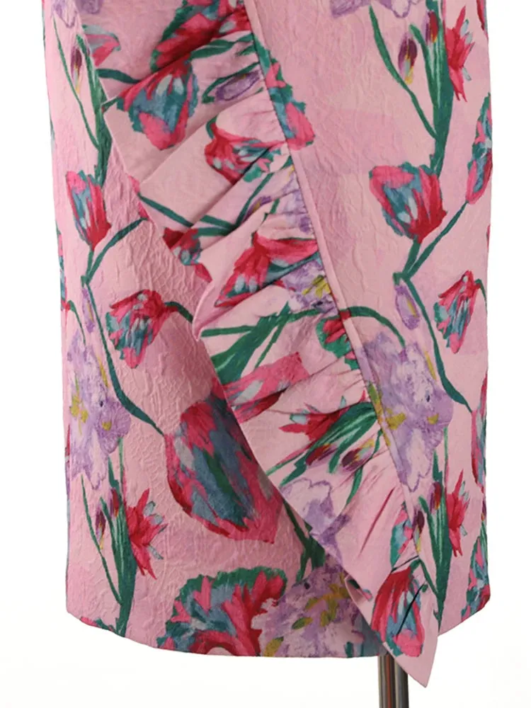 Summer Pathcwork Ruffles Split Skirts For Women High Waist A Line Bodycon Skirt Female Fashion Style Clothing