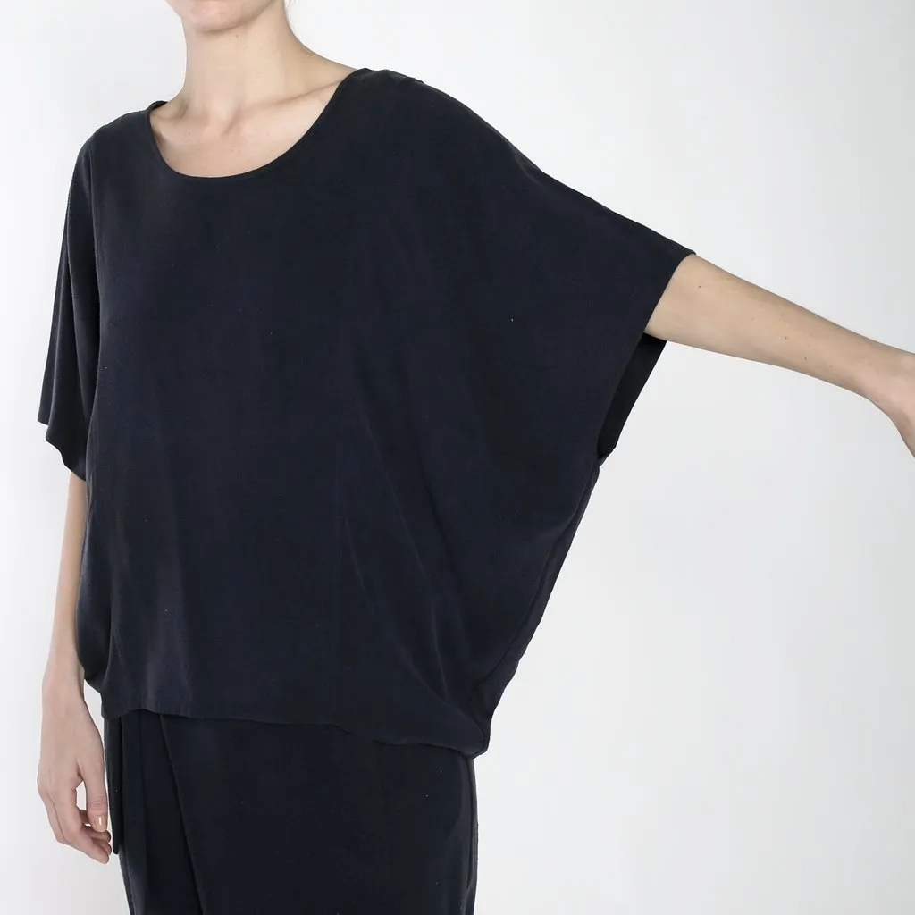 Szeki Raw Silk Navy Cocoon Panel Top