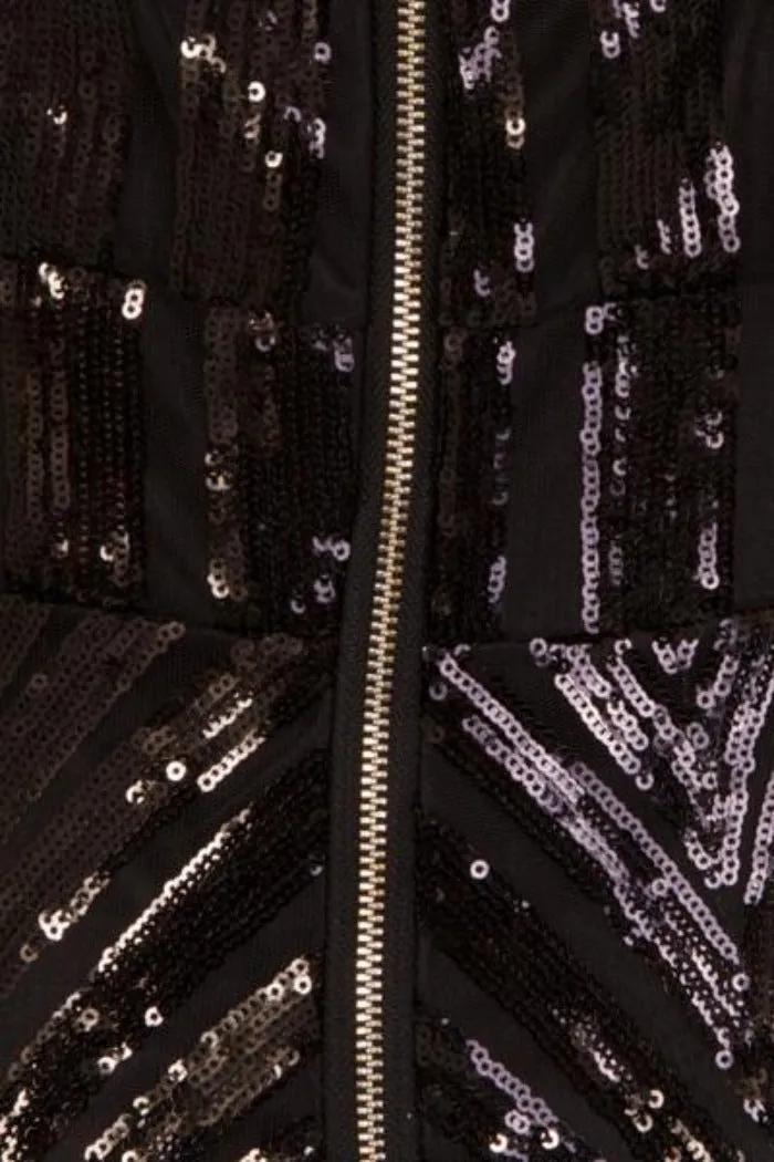 Temptation Black Plunge Sequin Hourglass Illusion Jumpsuit