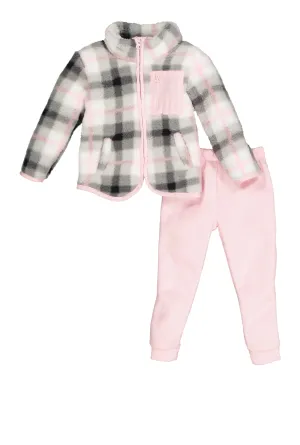 Toddler Girls Plaid Sherpa Jacket and Joggers
