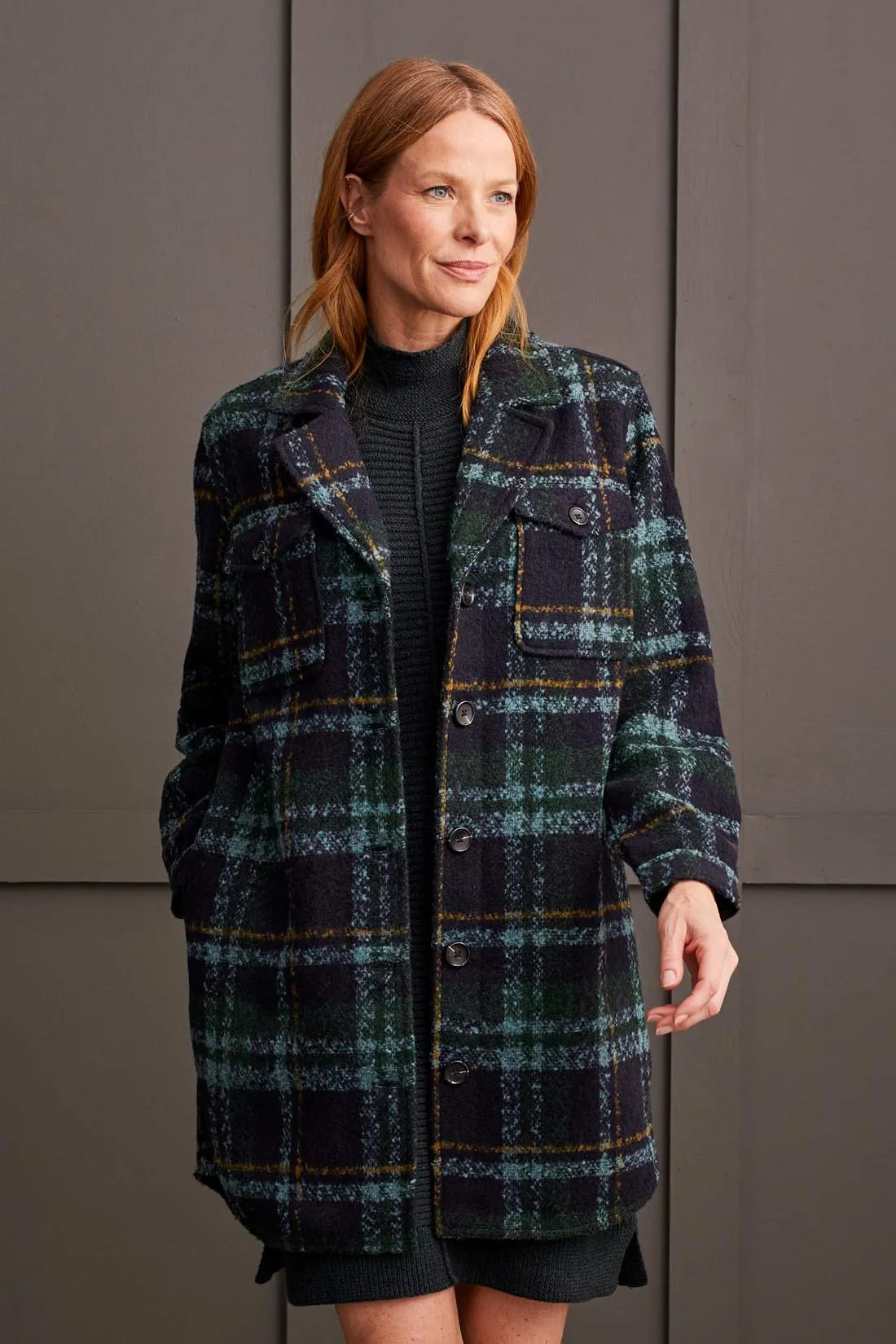 Tribal Boucle Plaid Jacket | Green