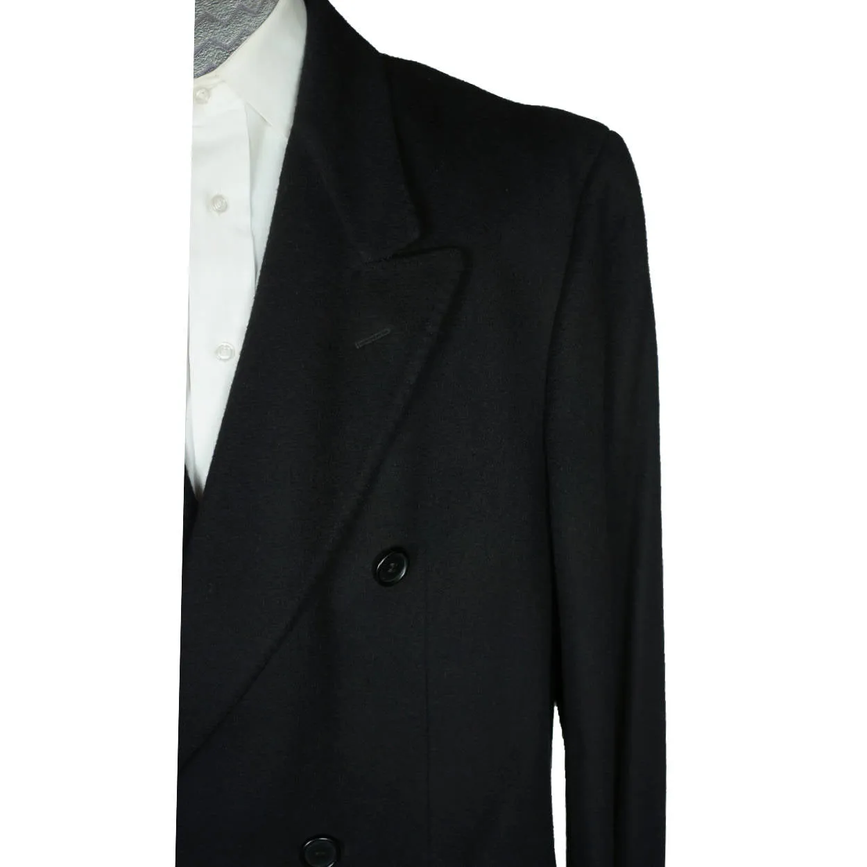 Vintage Mens Pure Cashmere Coat Black Overcoat Made in Italy Size L 44