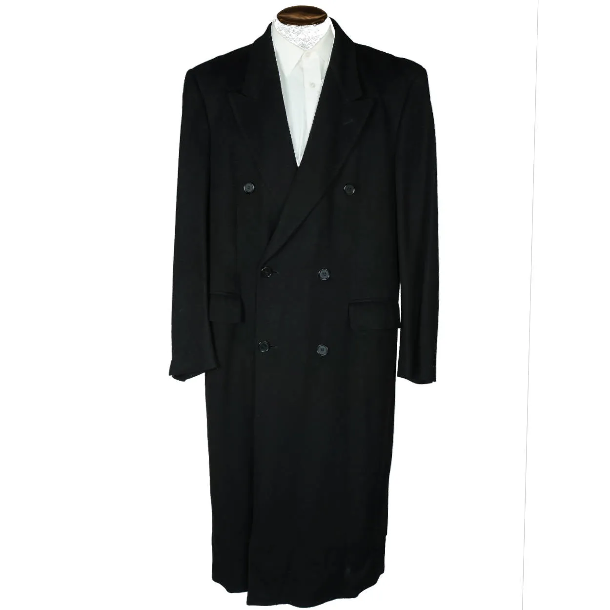 Vintage Mens Pure Cashmere Coat Black Overcoat Made in Italy Size L 44