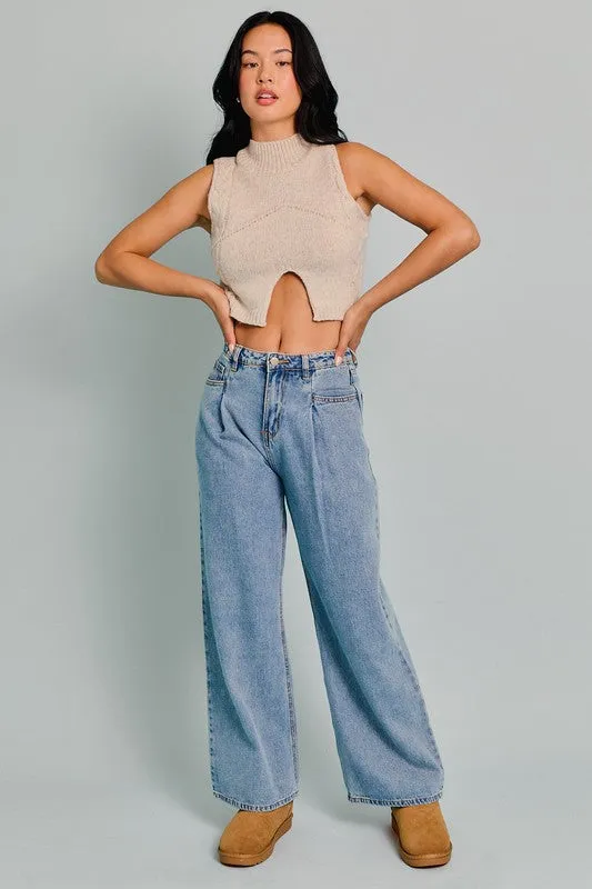 Waitlist 11/5 ♥ Carson Mock Neck Cut Out Cropped Sweater Top Oatmeal