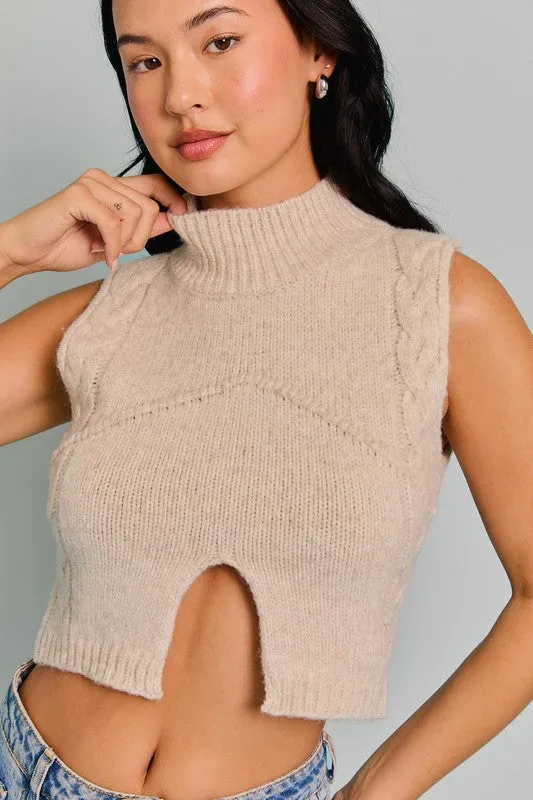 Waitlist 11/5 ♥ Carson Mock Neck Cut Out Cropped Sweater Top Oatmeal