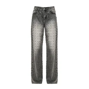 WASHED STUDDED JEANS - ASH GREY