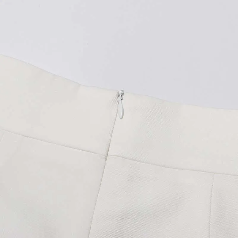 White Blazer Pantsuit Crop Top Coat   Wide Legs 2 Pieces Set