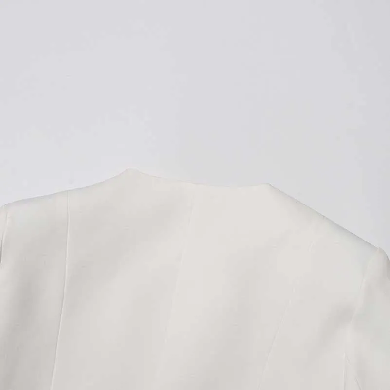White Blazer Pantsuit Crop Top Coat   Wide Legs 2 Pieces Set