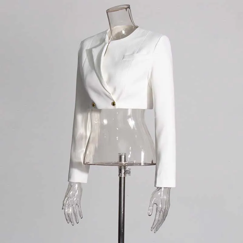 White Blazer Pantsuit Crop Top Coat   Wide Legs 2 Pieces Set