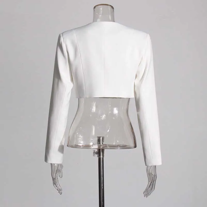 White Blazer Pantsuit Crop Top Coat   Wide Legs 2 Pieces Set