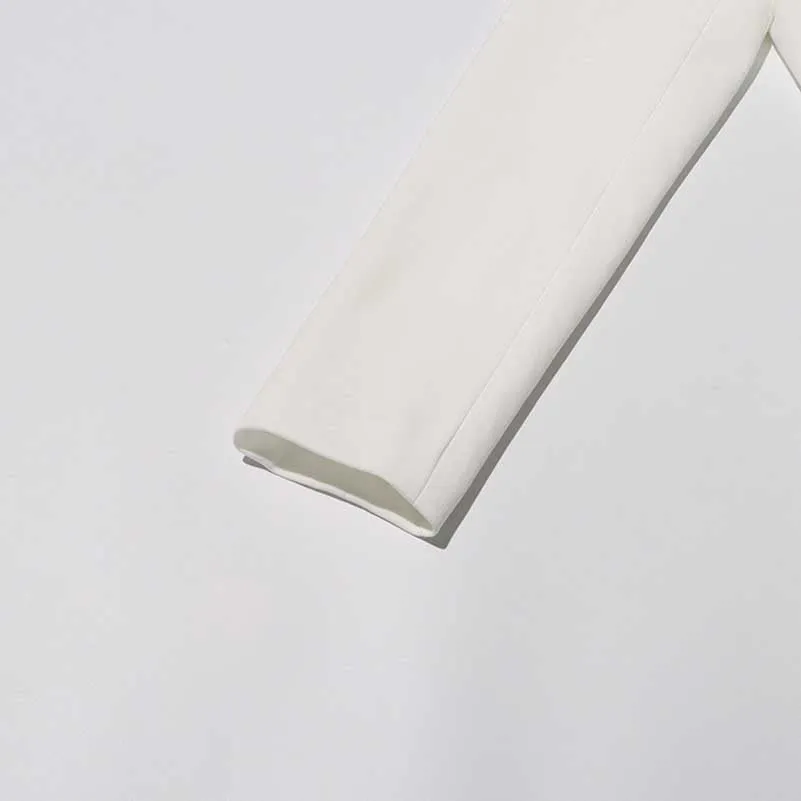 White Blazer Pantsuit Crop Top Coat   Wide Legs 2 Pieces Set