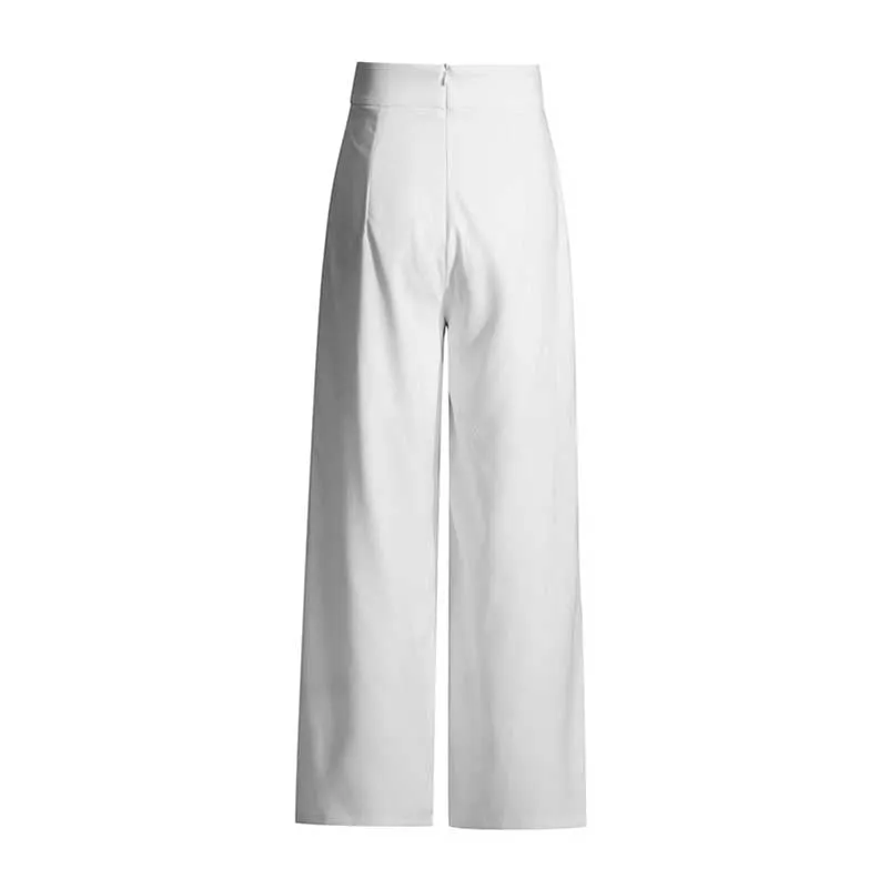 White Blazer Pantsuit Crop Top Coat   Wide Legs 2 Pieces Set