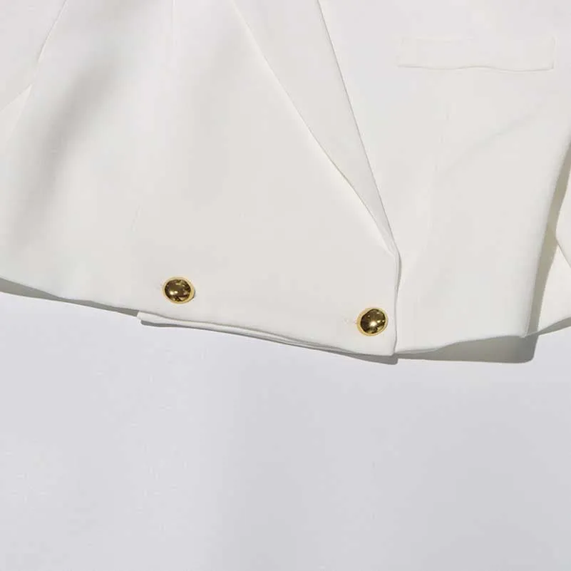 White Blazer Pantsuit Crop Top Coat   Wide Legs 2 Pieces Set