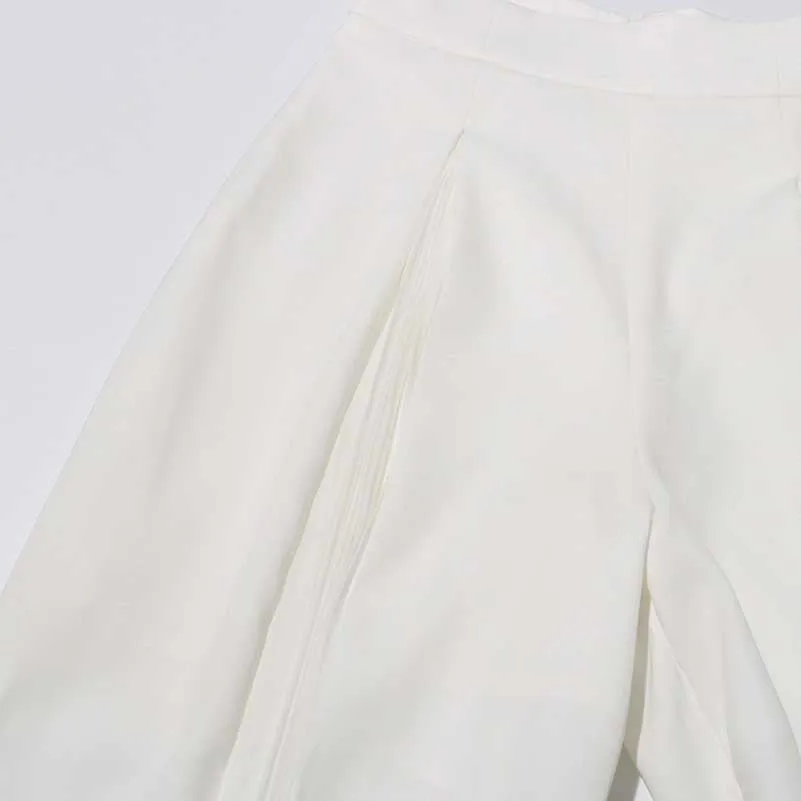 White Blazer Pantsuit Crop Top Coat   Wide Legs 2 Pieces Set