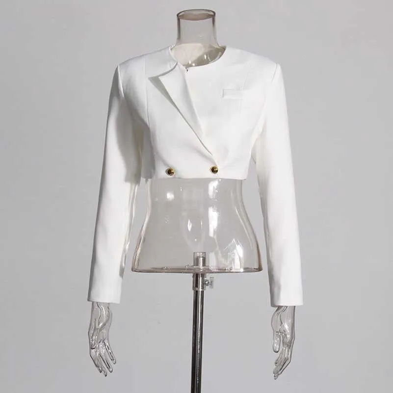 White Blazer Pantsuit Crop Top Coat   Wide Legs 2 Pieces Set