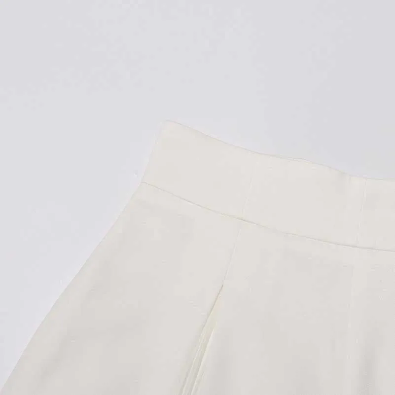 White Blazer Pantsuit Crop Top Coat   Wide Legs 2 Pieces Set