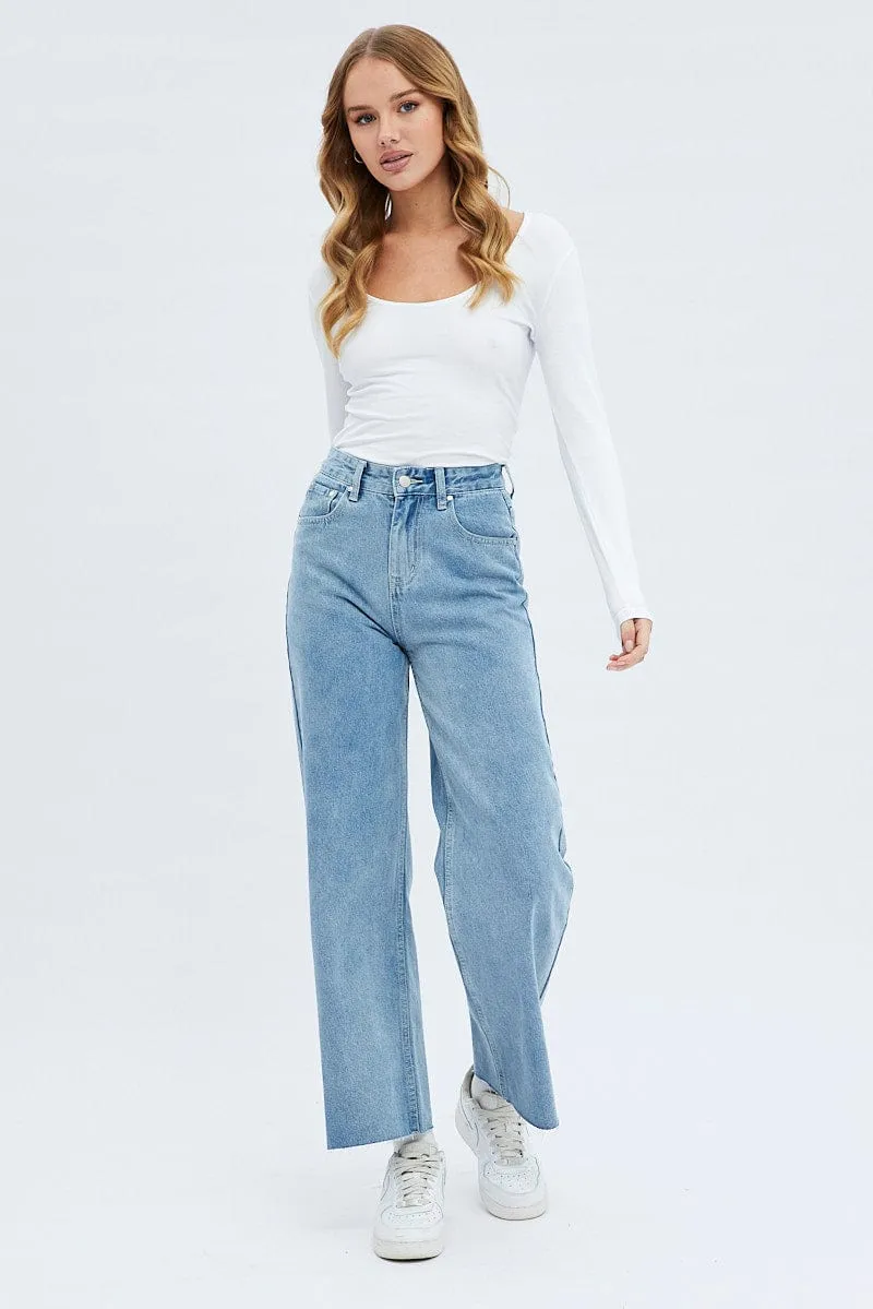 White Top Long Sleeve Scoop Neck