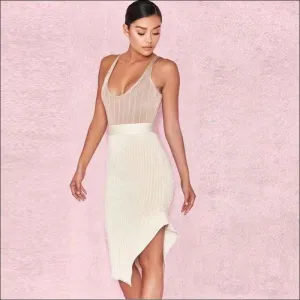 Winnal White Knee-length Bandage Pencil Skirt | White Bandage bodycon skirts