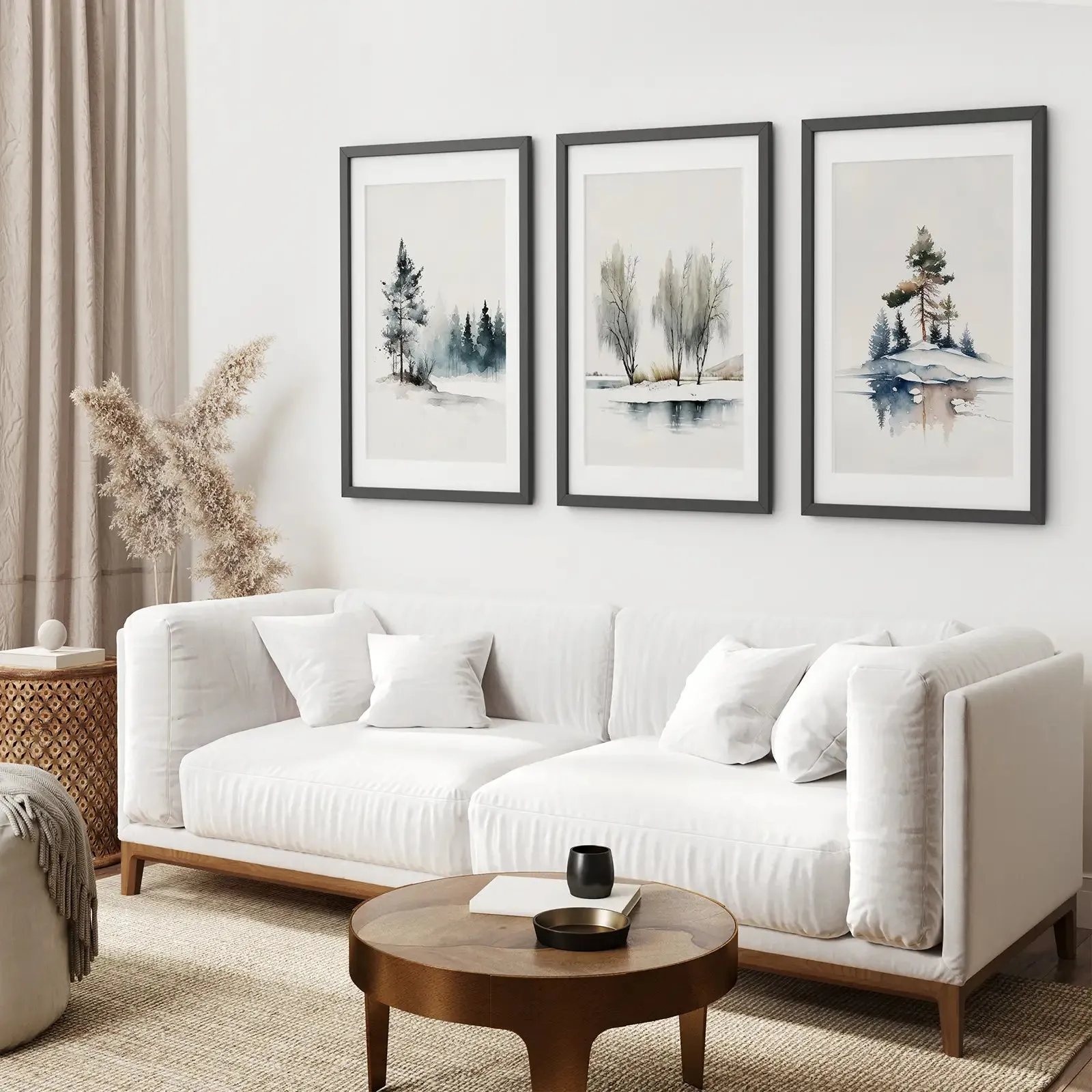 Winter Nature Set of 3 Wall Art Pine Forest Decor