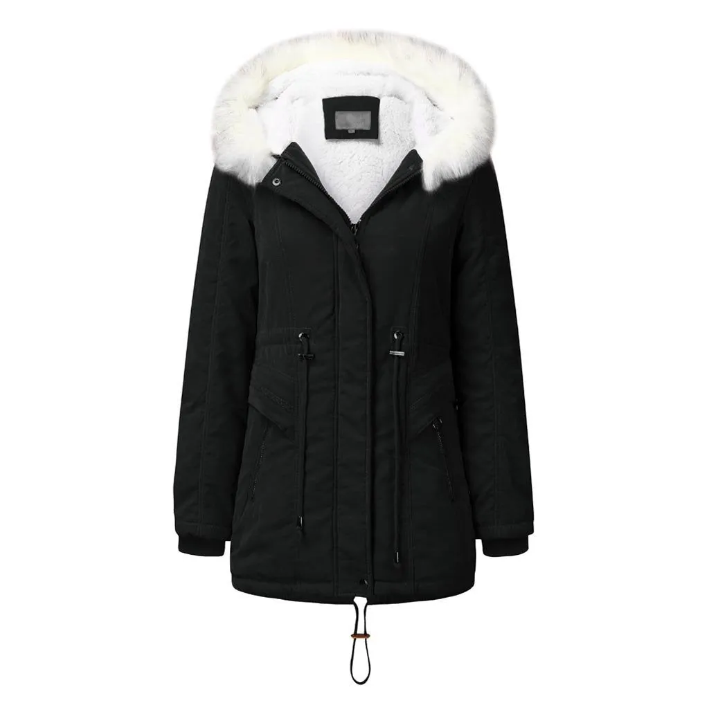 Women's fur collar hooded cotton coat winter warm parka