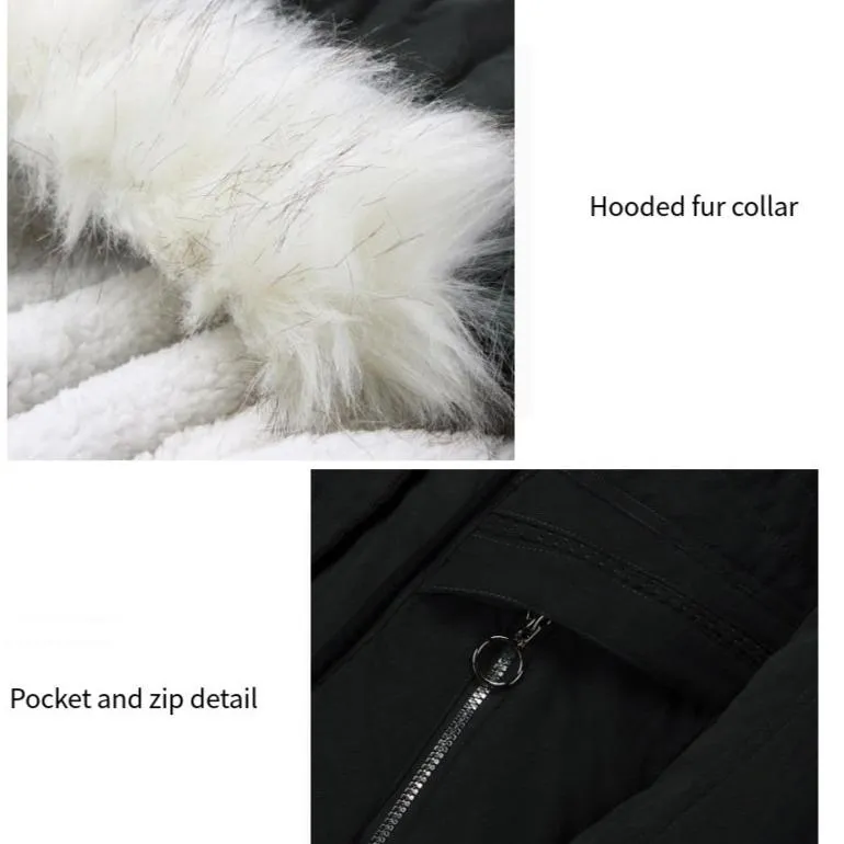 Women's fur collar hooded cotton coat winter warm parka