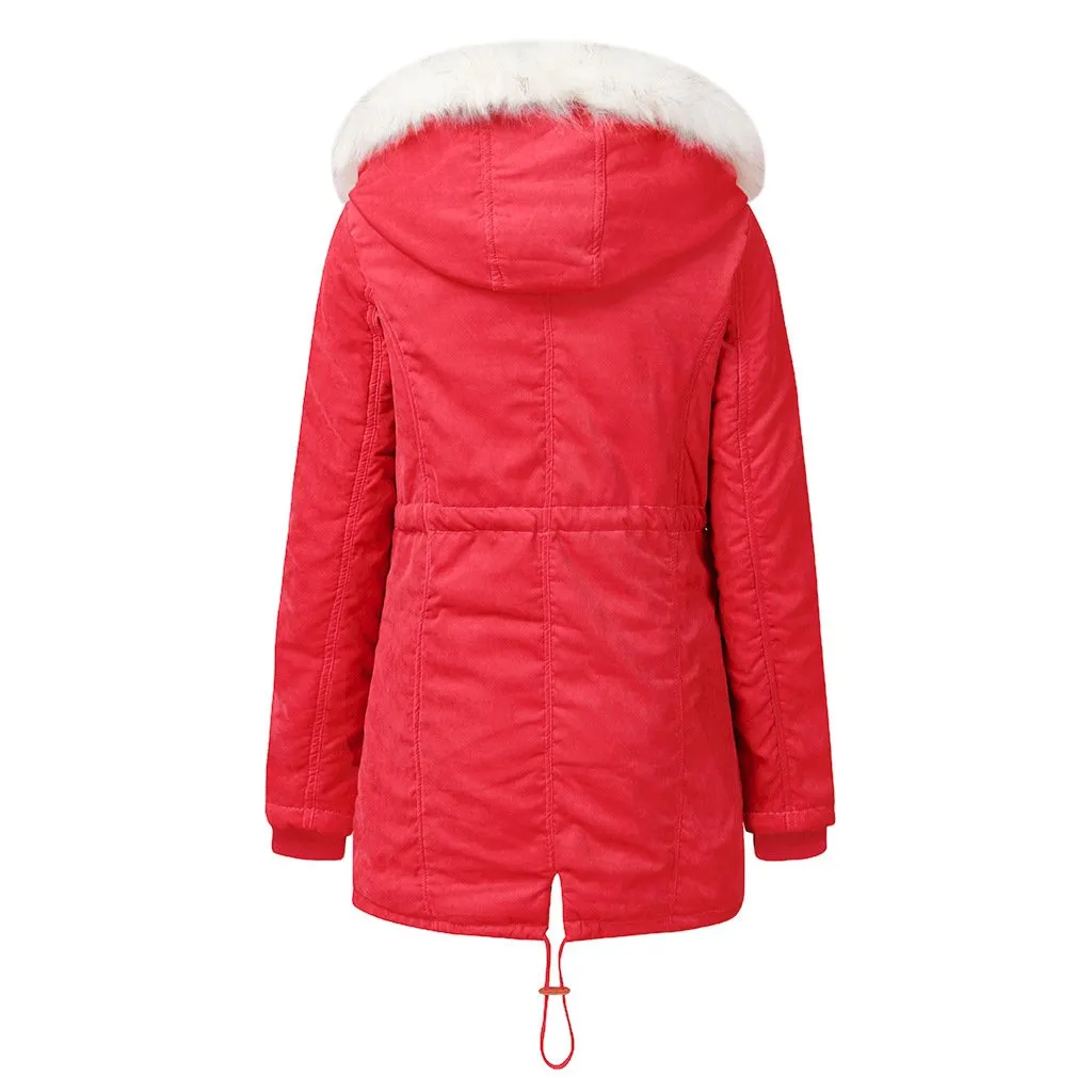 Women's fur collar hooded cotton coat winter warm parka