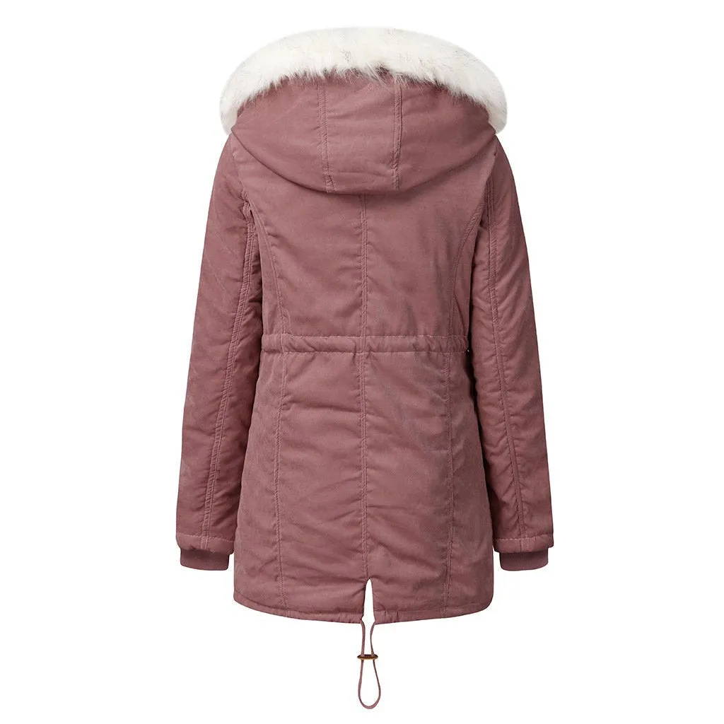 Women's fur collar hooded cotton coat winter warm parka