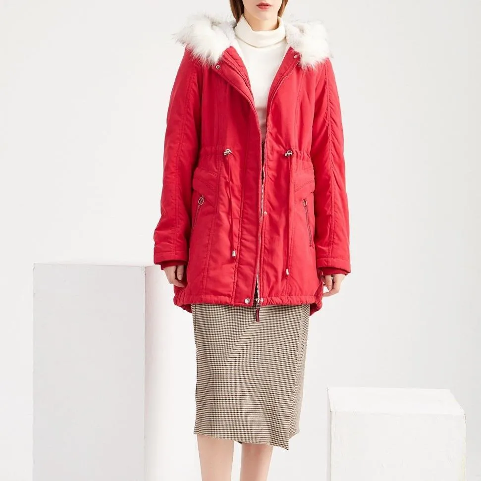 Women's fur collar hooded cotton coat winter warm parka