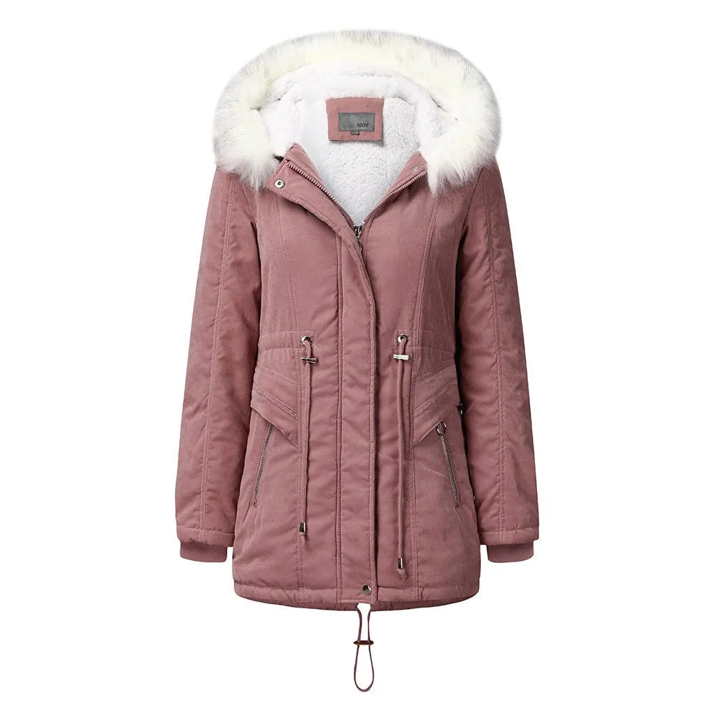 Women's fur collar hooded cotton coat winter warm parka