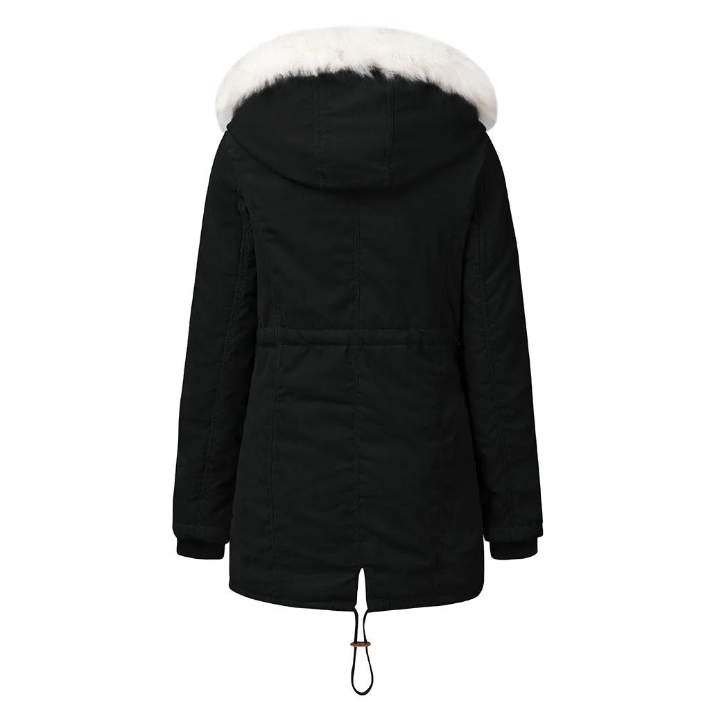 Women's fur collar hooded cotton coat winter warm parka