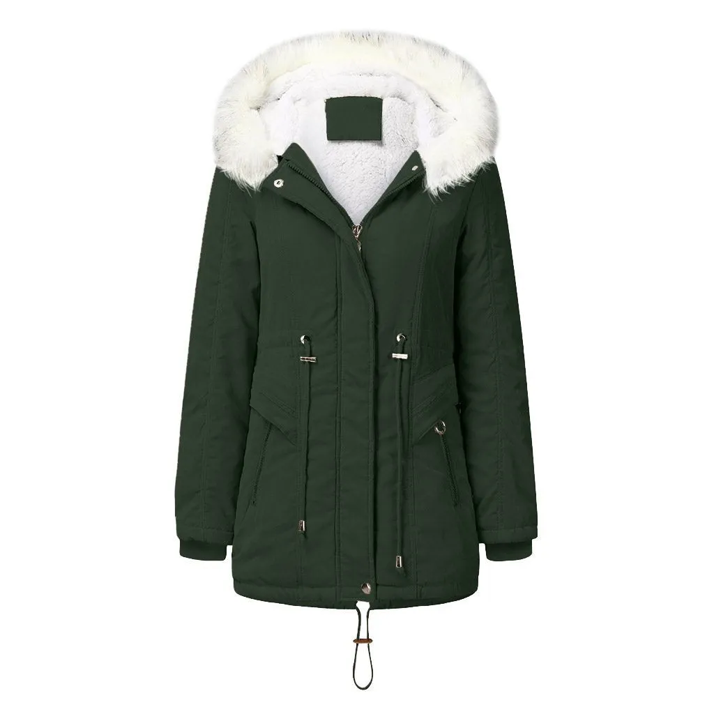 Women's fur collar hooded cotton coat winter warm parka
