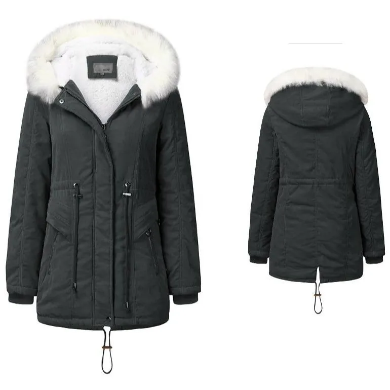 Women's fur collar hooded cotton coat winter warm parka