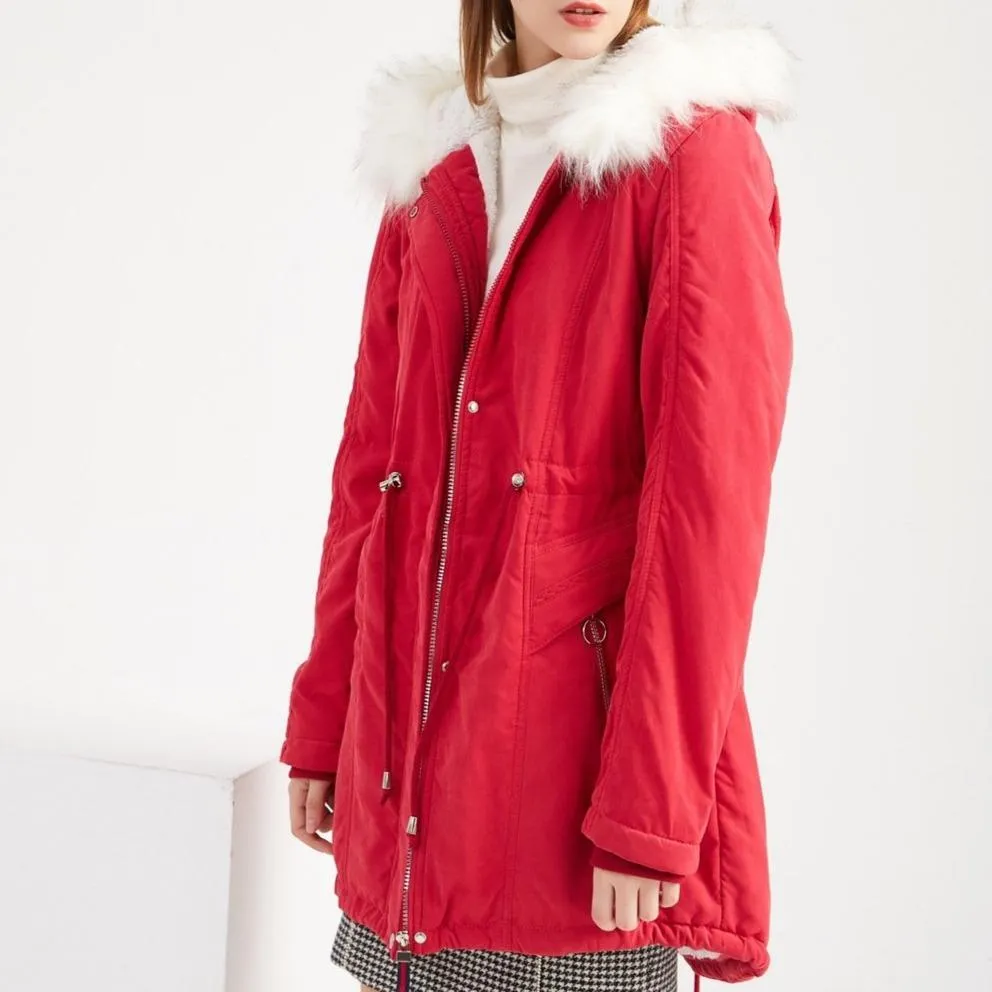 Women's fur collar hooded cotton coat winter warm parka
