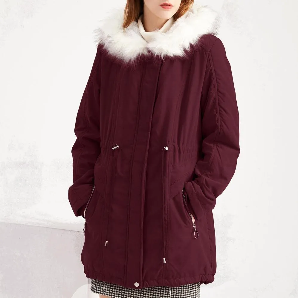 Women's fur collar hooded cotton coat winter warm parka