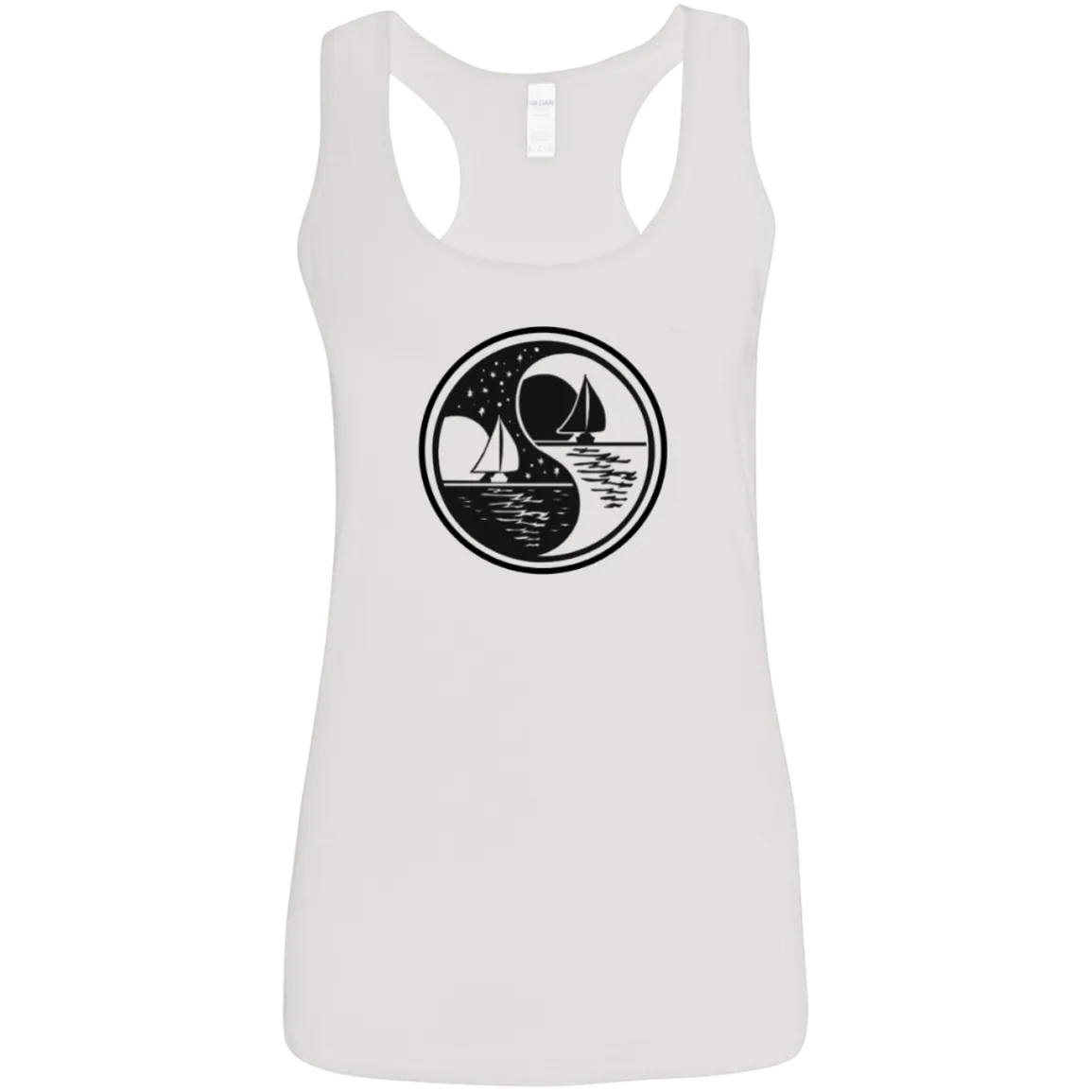 Yin Yang black on Ladies Softstyle Racerback Tank