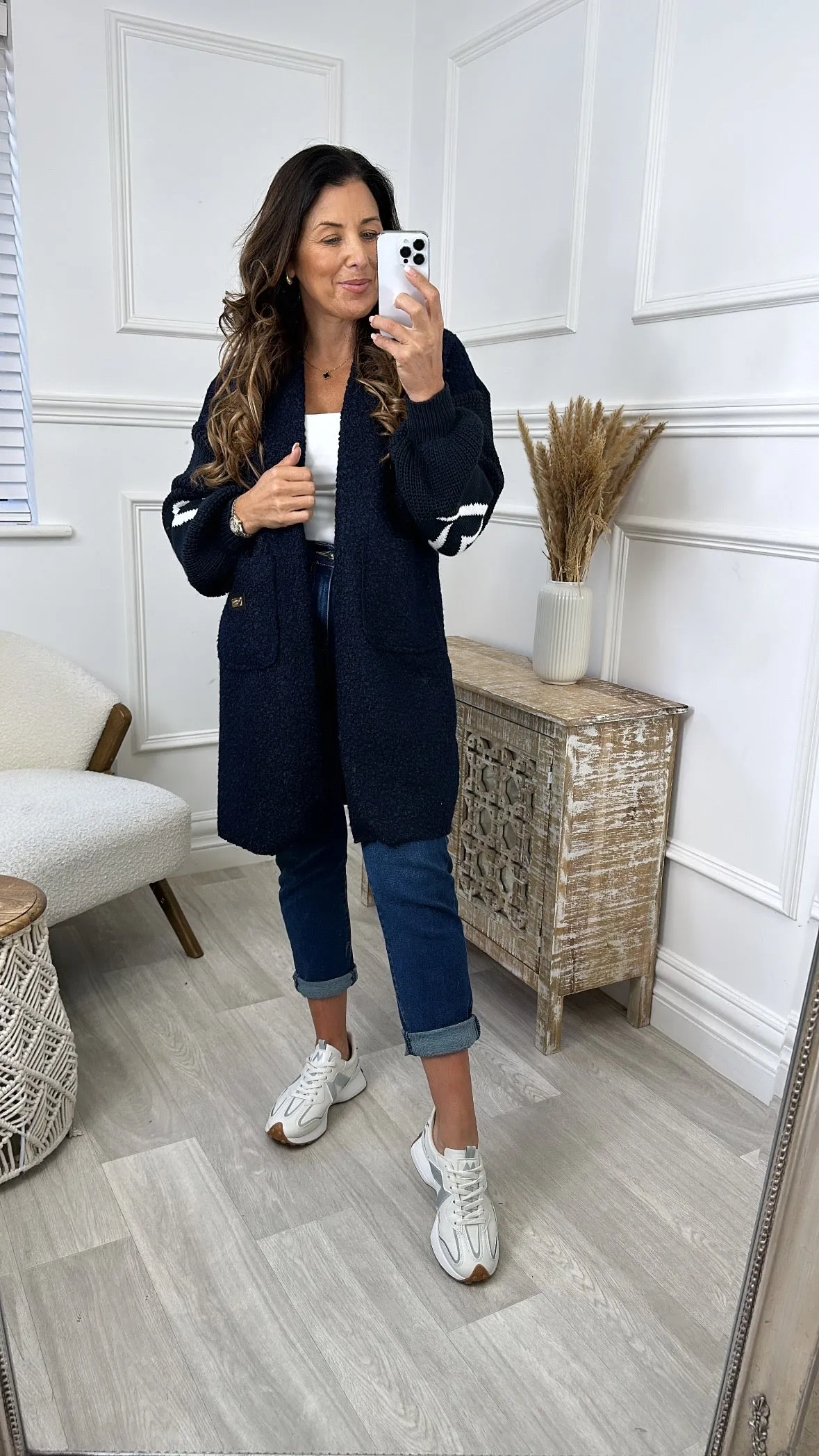 Yvonne Navy Heart Sleeve Coatigan