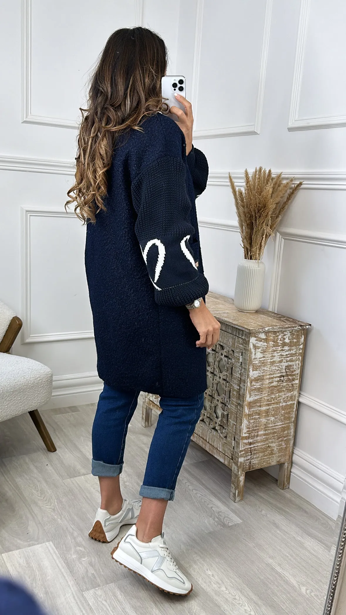 Yvonne Navy Heart Sleeve Coatigan