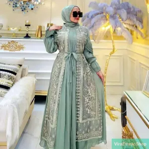 Zhavira Gamis Dress - Babydoll Model with a Stunning Brukat Touch, Muslimah Fashion, Muslim Women, Women Dress, Gamis, Islamic Dress